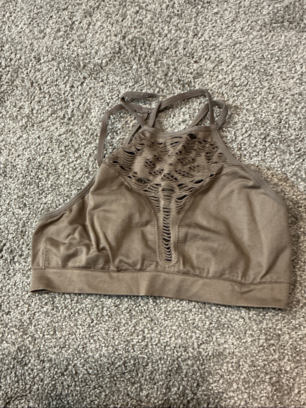 Free People Taupe High-Neck Lace Cutout Bralette